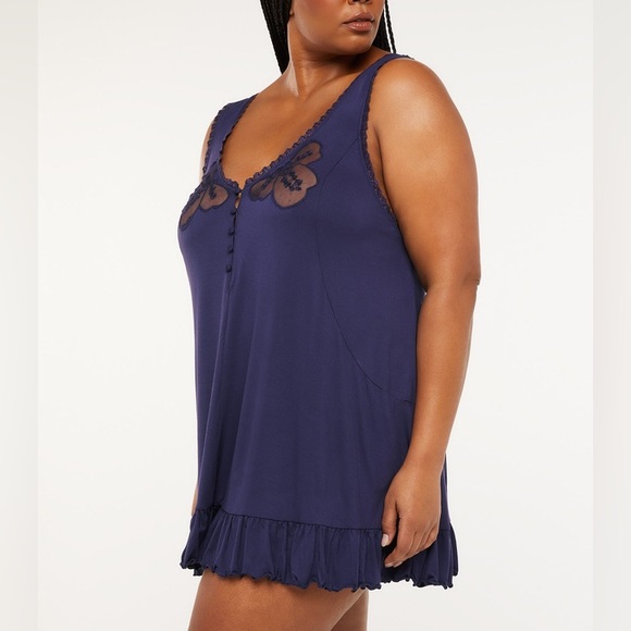 Savage X Fenty Other - Savage X Fenty A Peek Behind the Lace Baby Doll Navy Blue Loungewear Dress Sz L